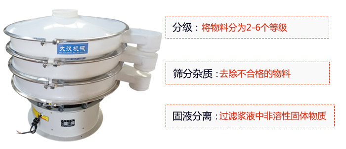 600型聚丙烯振動篩優(yōu)勢：分級：將物料京分為2-6個等級。篩分雜質(zhì)：去除不合格的物料。固液分離：過濾漿液中非溶性固體物質(zhì)。
