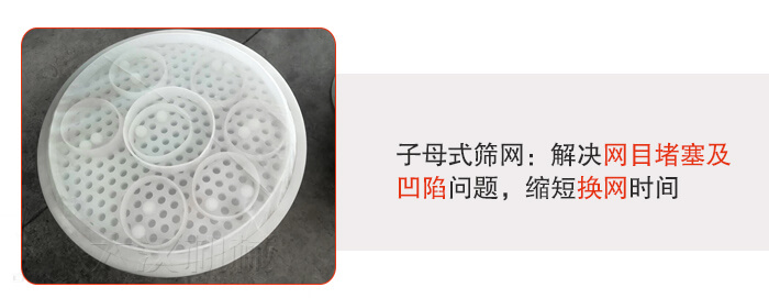 塑料防腐蝕振動篩采用子母扣式網(wǎng)架可安裝彈跳球進行清網(wǎng)，解決篩網(wǎng)堵塞問題。